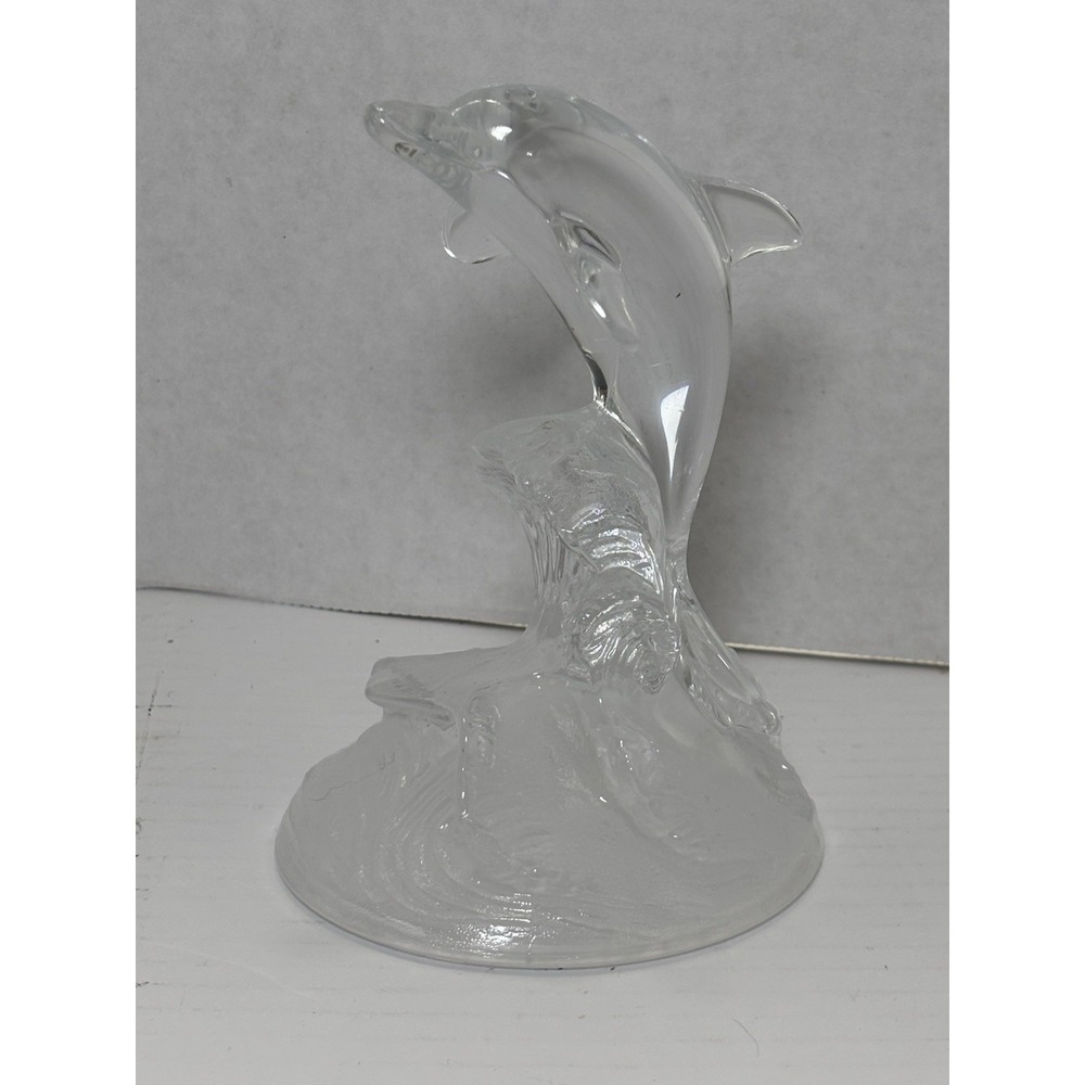 Vintage Frosted Glass Dolphin Figurine Jumping Dolphin Wave Sculpture‎